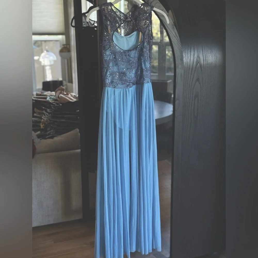 💎Revolution Dance Light Blue Lyrical or Ballet Dance Costume with Lace Overlay